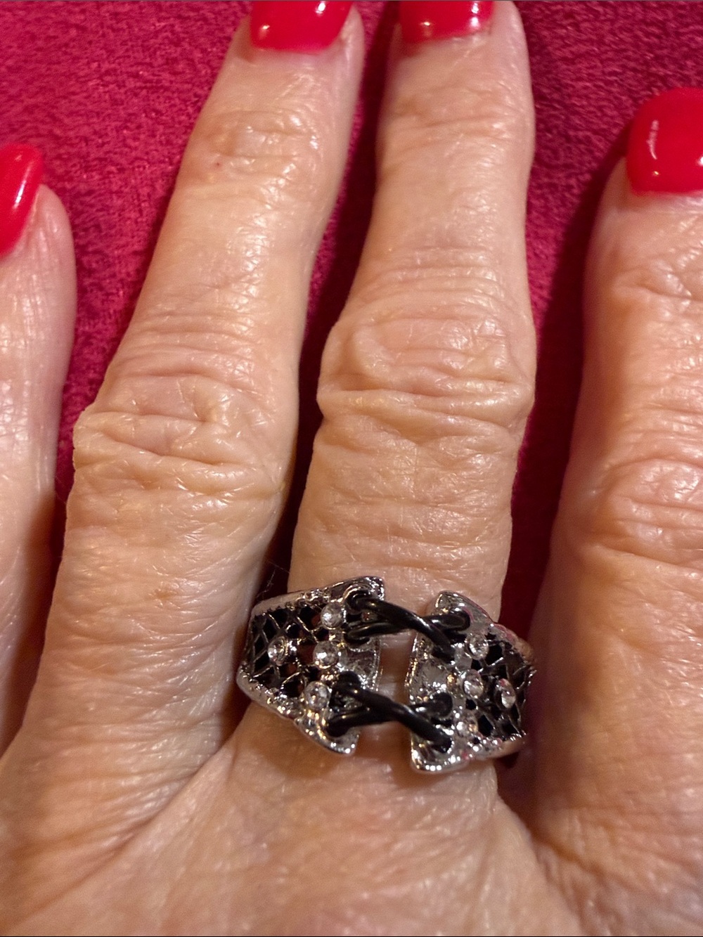 New Women’s Corset Inspired Black and Silver Women’s Statement Ring size 7 &8